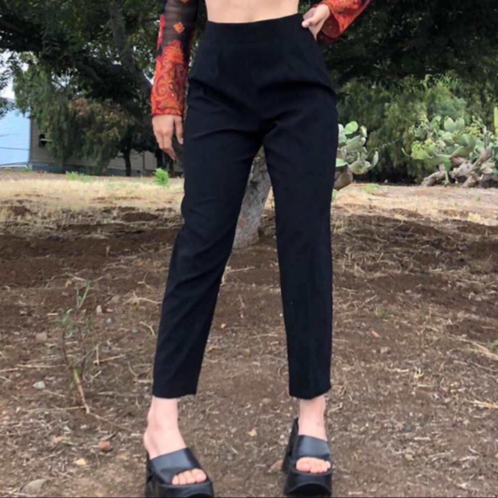 Faux suede high waisted black tapered pleated pants